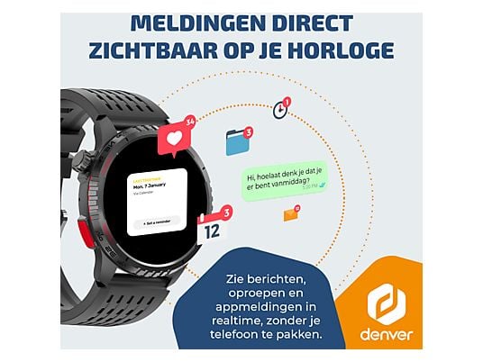 Denver SWG345 Smartwatch met GPS en Belfunctie – Sporthorloge met Stappenteller en Hartslagmeter