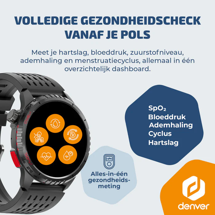 Denver SWG345 Smartwatch met GPS en Belfunctie – Sporthorloge met Stappenteller en Hartslagmeter