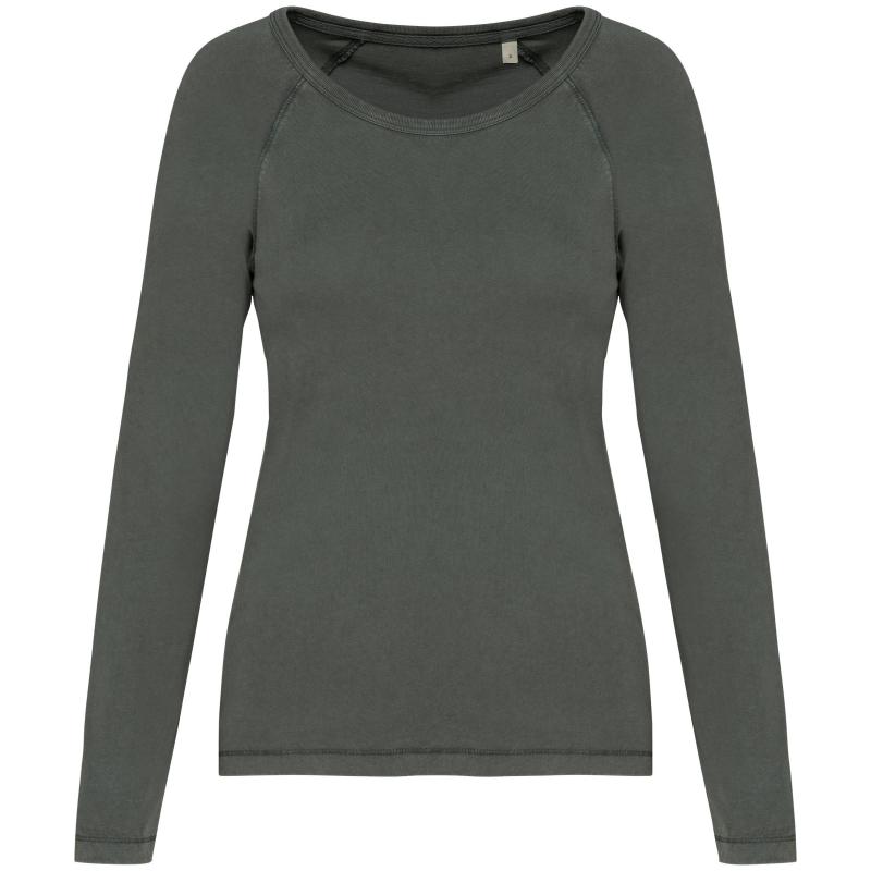 Native Spirit NS339 T-shirt lange mouwen dames Gewassen Khaki